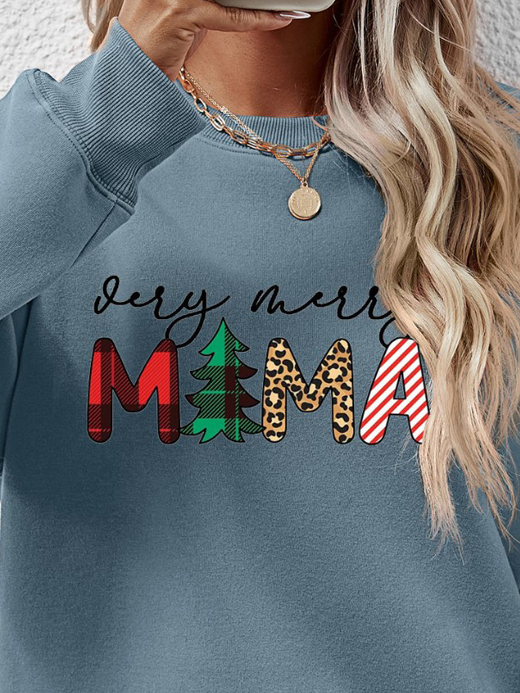 Letter Graphic Round Neck Long Sleeve Sweatshirt