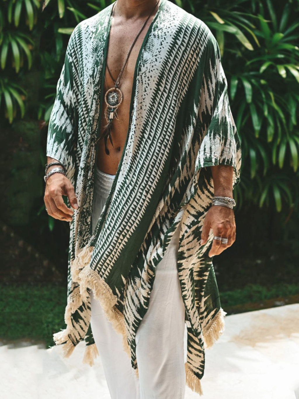 Men's Full Size Fringe Open Front Cover-Up Plus Size