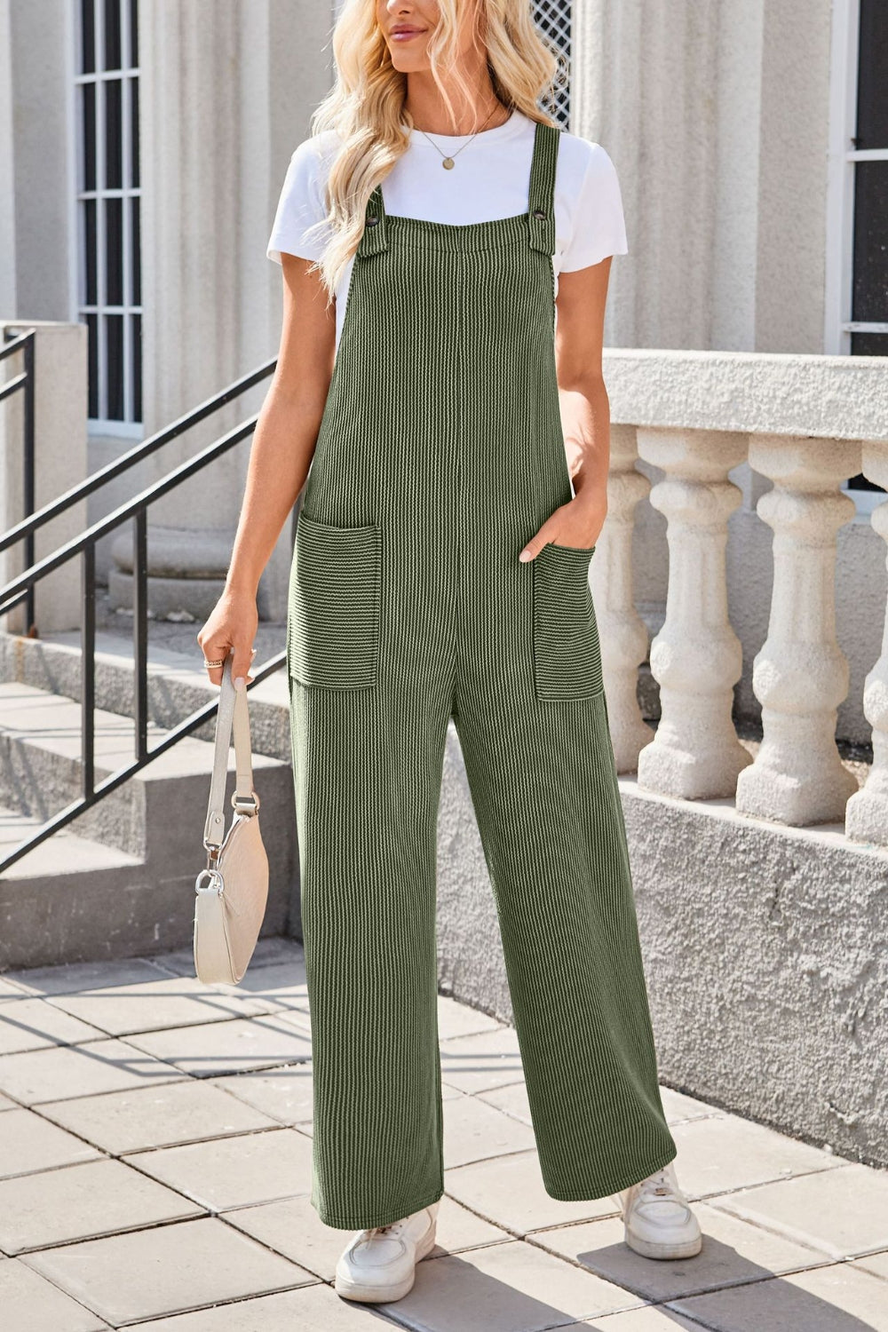 Lovelet Square Neck Wide Strap Overalls with Pockets