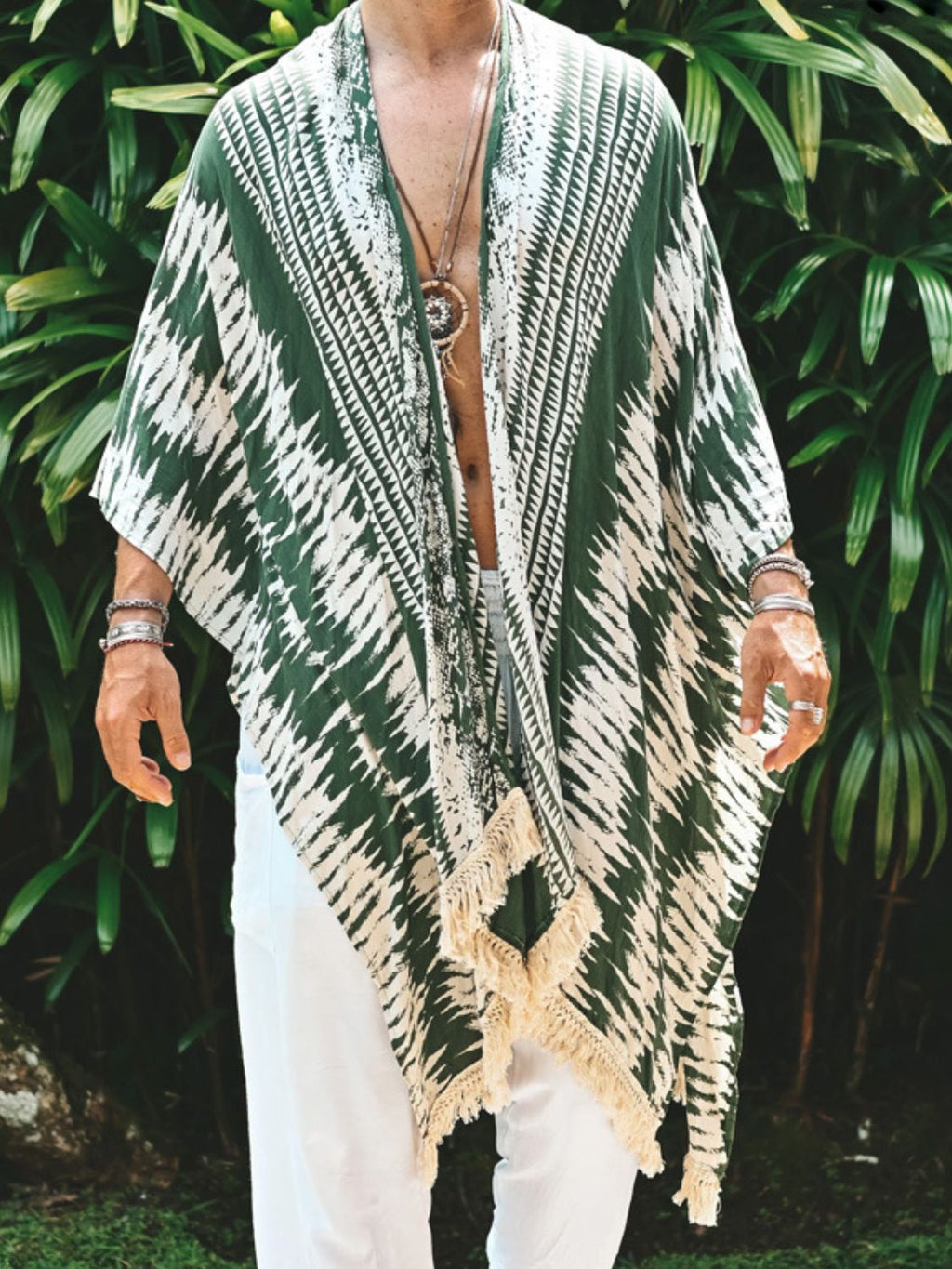 Men's Full Size Fringe Open Front Cover-Up Plus Size