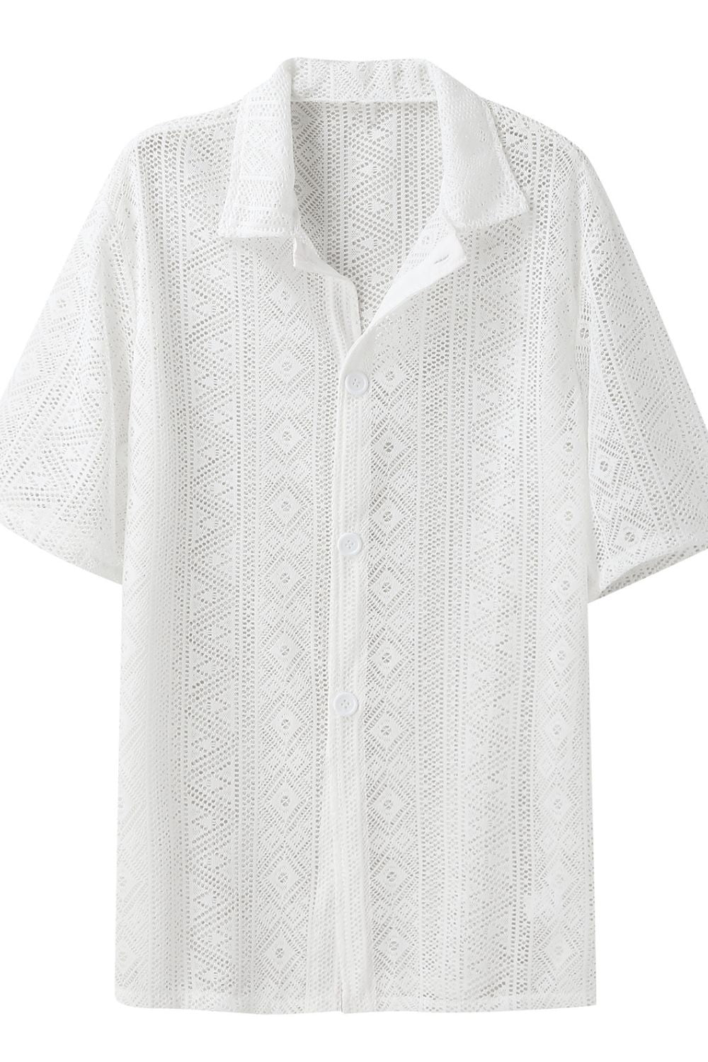 Men's Full Size Lace Half Sleeve Button Down Shirt Plus Size