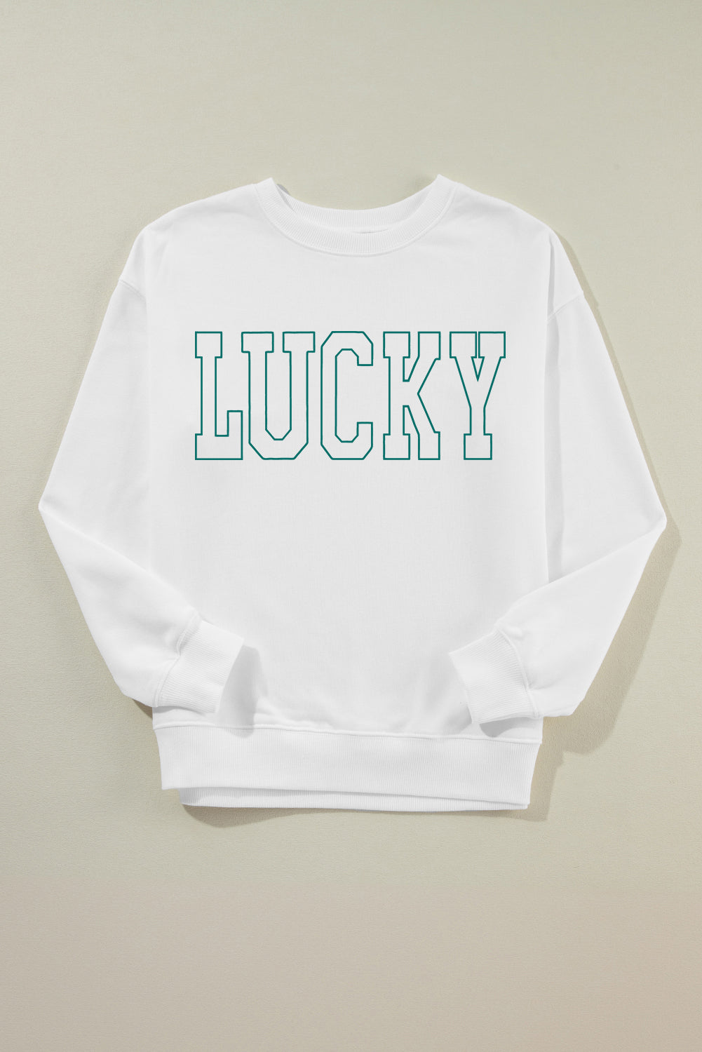 LUCKY Graphic Round Neck Long Sleeve Sweatshirt