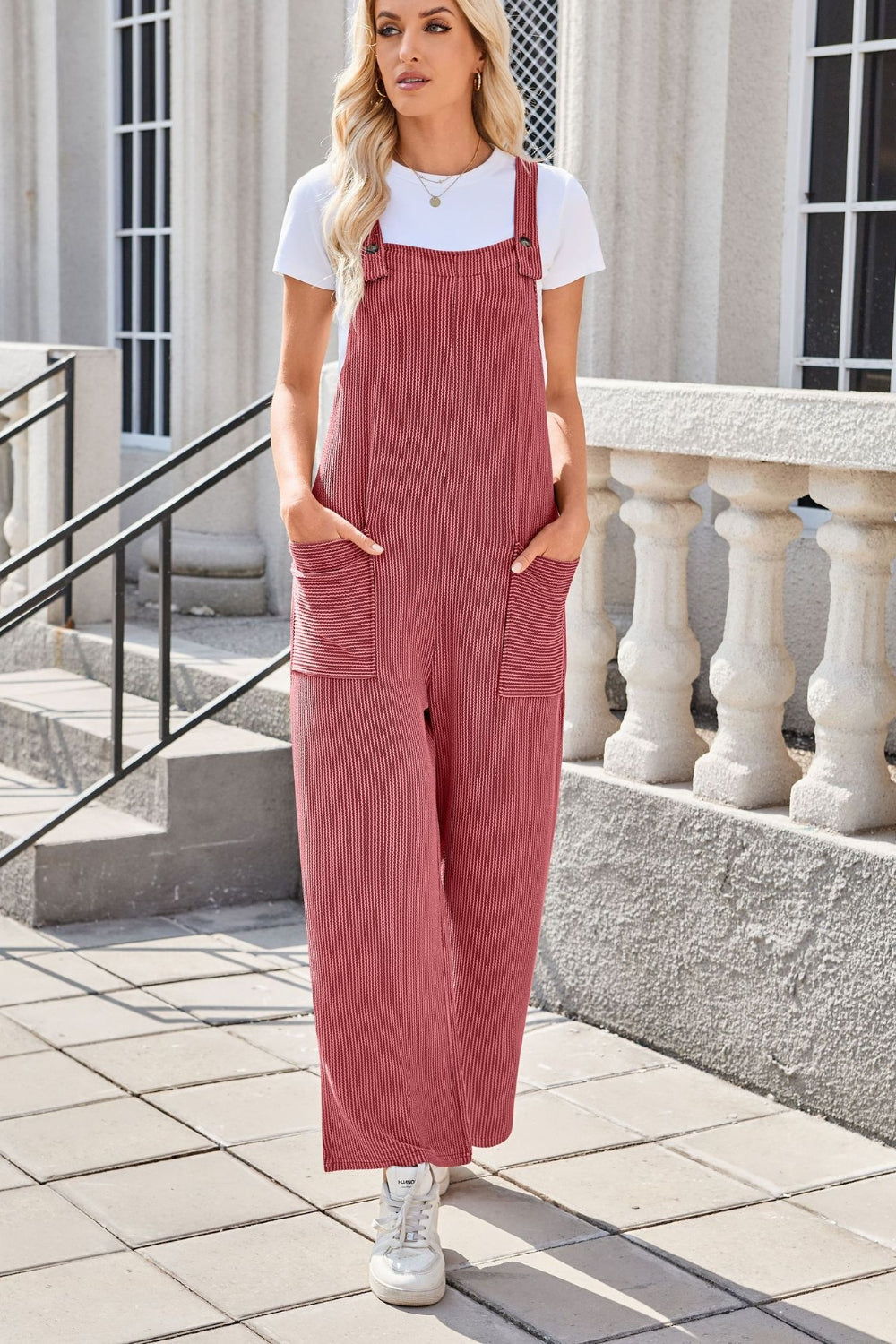 Lovelet Square Neck Wide Strap Overalls with Pockets