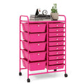 15-Drawer Utility Rolling Organizer Cart MultiUse Storage-Pink