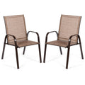 2 Pcs Patio Chairs Outdoor Dining Chair with Armrest-Brown