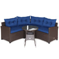 4 Pieces Patio Rattan Furniture Set Cushioned Sofa Glass Table-Navy