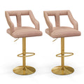 Set of 2 Bar Chairs with Footrest and 2-Layer Electroplated Metal Base-Pink