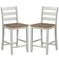 Set of 2 Counter Bar Stool with Inclined Backrest and Footrest-Gray